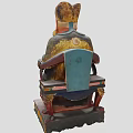 Traditional Hand Carved Seated Crowned Long Bearded Sculpture With Painted Base