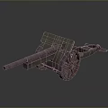 Vintage Cannon 3D Model With Wooden Wheels And Metal Barrel In Green Brown