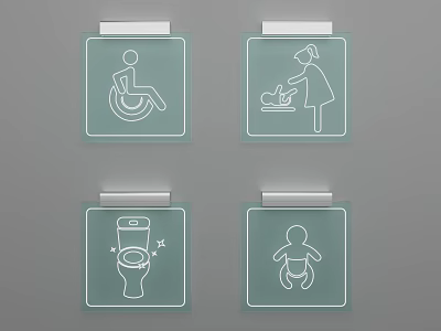 Public Area Signage With Accessible Baby Care Restroom And Infant Facility Icons 3d model