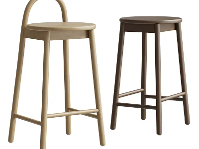 Minimalist Wooden Bar Stools With Round Seat And Light Dark Colors For Modern Space 3d model