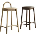 Minimalist Wooden Bar Stools With Round Seat And Light Dark Colors For Modern Space