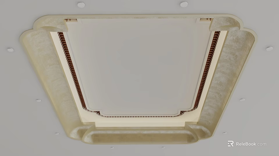 Elegant Cream Ceiling Design With Decorative Trim And Recessed Lighting 3d model