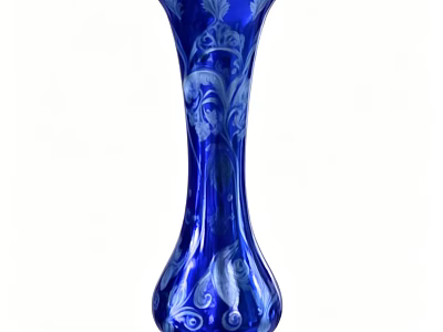 Elegant Blue Ceramic Vase with Intricate White Floral Patterns for Home Decor 3d model