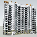 Modern High Rise Residential Building With Multiple Windows Balconies And Roof Structures 3d model