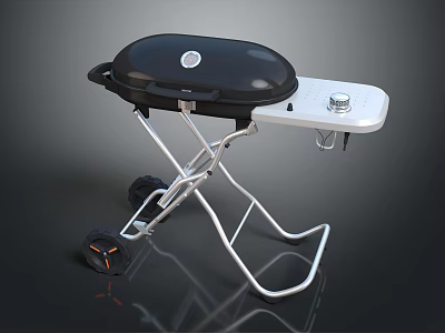 Portable Outdoor Grill With Black Lid White Control Panel And Wheeled Metal Stand 3d model