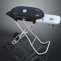 Portable Outdoor Grill With Black Lid White Control Panel And Wheeled Metal Stand
