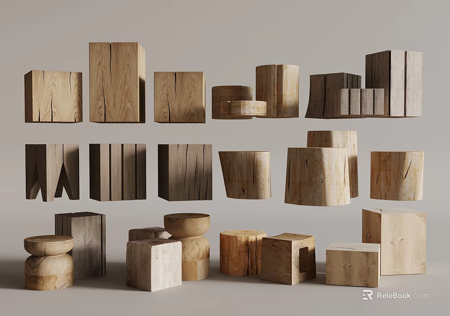 Wooden Stools Collection With Various Shapes Different Styles And Multiple Designs 3d model 
