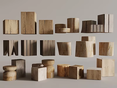 Wooden Stools Collection With Various Shapes Different Styles And Multiple Designs 3d model