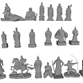 Ancient Male Statues in Various Poses Including Warriors and Historical Figures