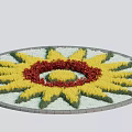 Circular Flower Planter With Red Center Yellow Petal Shaped Flowers And Gray Border