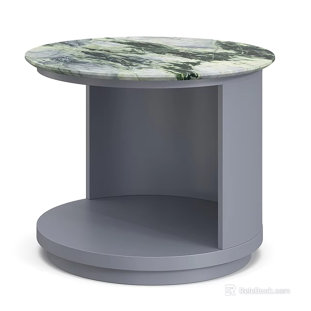 Modern Round Marble Top Coffee Table With Grey Solid Base And Practical Open Storage Shelf 3d model 
