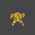 Creepy Yellow Damaged Robot With Blood Stained Body And Worn Parts