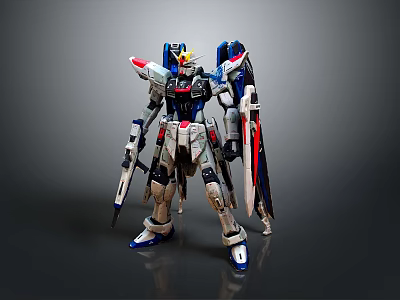 Gundam Model Figure With Blue Red Armor Shield And Weapon Accessories 3d model