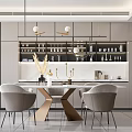 Elegant Modern Restaurant Interior With Dining Table Chairs Pendant Lights And Decorative Cabinets 3d model