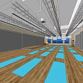 Fitness Studio With Blue Yoga Mats On Wooden Floor Exercise Balls And Gray Walls