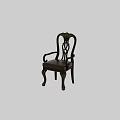 Classic Dark Wooden Leisure Chair With Carved Legs Armrests And Patterned Upholstered Seat
