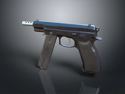 Black Semi Automatic Pistol With Metallic Texture Textured Grip And Dark Background Reflection 3d model