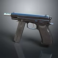 Black Semi Automatic Pistol With Metallic Texture Textured Grip And Dark Background Reflection 3d model