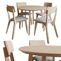 Modern Light Wood Dining Table Set With Four Chairs And Upholstered Seats 3d model