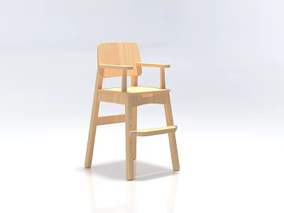 Light Wood Child High Chair With Armrests Small Step And Simple Design 3d model