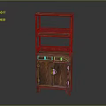 Traditional Wooden Storage Shelf Cabinet with Carved Details Open Shelf and Cabinet Door