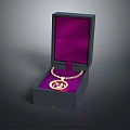 Elegant Gold Necklace With Decorative Pendant In Black Box Purple Lining