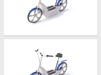 Blue and White Electric Motorcycle with Step Design Handlebar and Seat Modern Features 3d model