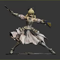 Game Movie Character Female Blonde Hair In White Pink Dress Holding Sword Checkered Base Statue