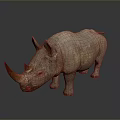 Decorative Realistic Brown Rhinoceros Sculpture With Detailed Texture And Shiny Base