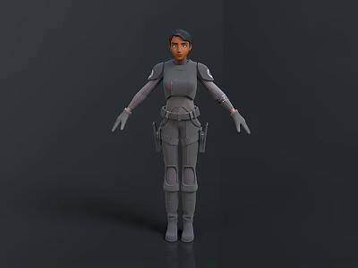 3D Model Of Female Character In Gray Sci Fi Costume Standing Pose 3d model