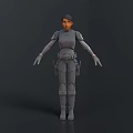 3D Model Of Female Character In Gray Sci Fi Costume Standing Pose