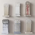 Stone And Wood Memorial Tablets With Intricate Carvings And Chinese Character Designs
