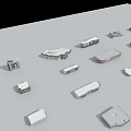 Assorted Components Scattered On Gray Surface With Different Shapes And Sizes 3d model