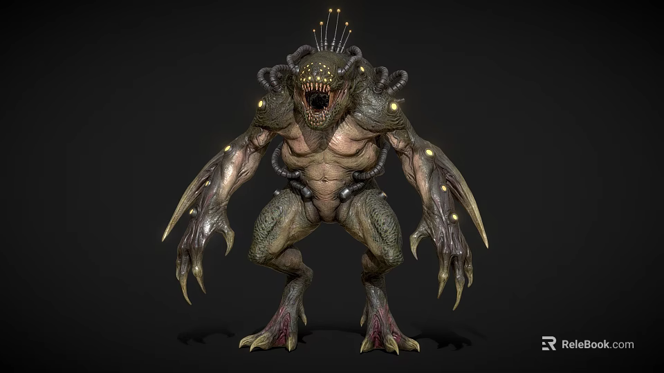 Fierce Monster Design With Glowing Spots Tentacles Open Mouth And Muscular Body 3d model 