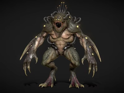 Fierce Monster Design With Glowing Spots Tentacles Open Mouth And Muscular Body 3d model