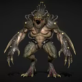 Fierce Monster Design With Glowing Spots Tentacles Open Mouth And Muscular Body