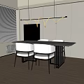 Elegant Modern Dining Table Set With Marble Top And White Chairs In Interior 3d model