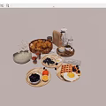 Delicious Breakfast Food With Muffins Blueberries Waffles Fried Egg And Coffee On Wooden Trays