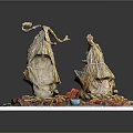 Traditional Woven Straw Architecture Sculpture With Red Orange Accents Blue Ornament And White Base