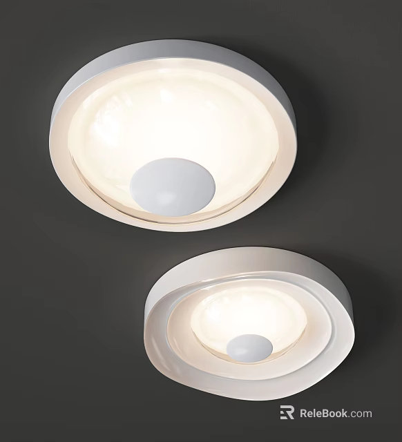 Two White Ceiling Lights with Modern Sleek Circular Design and Illuminated Smooth Surface 3d model