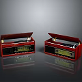 Two Vintage Electronic Radios With Red Wooden Case Portable Classic Open Lid Design