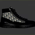 Black Leather High Top Boots With Blue Laces Patterned Panel And Thick Sole