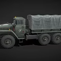 Green Heavy Duty Military Truck With Canvas Covered Cargo Bed And Large Tires