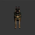 German Shepherd Dog Standing With Camouflage Tactical Vest And Gear