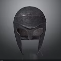 Vintage Metal Helmet Sculpture Carving with Intricate Textured Surface and Classic Design