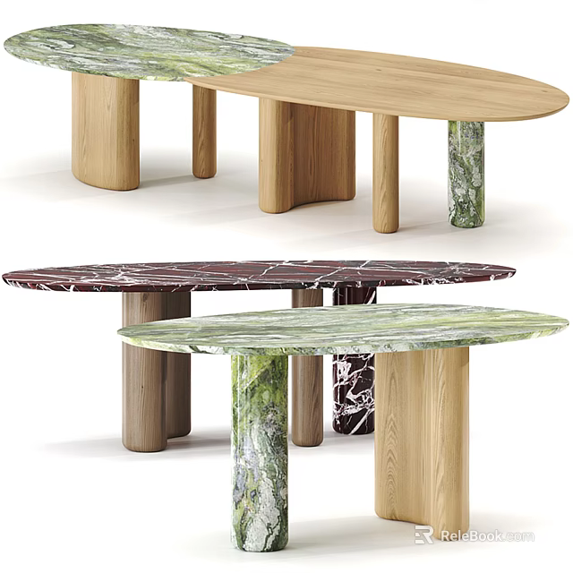 Various Modern Dining Tables With Marble Tops And Wooden Legs In Stylish Design 3d model 