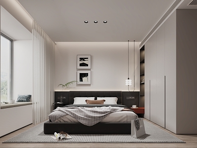 Black and white gray master bedroom 3d model