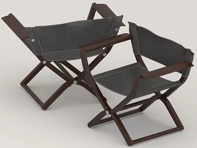 Stylish Leisure Chairs With Wooden Frame Dark Leather Cushion And Folding Design 3d model