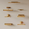 Brass Wall Mounted Hooks And Rods Arranged On Light Background 3d model
