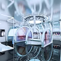 Futuristic Medical Research Laboratory With Robotic Assistant And Holographic Interface